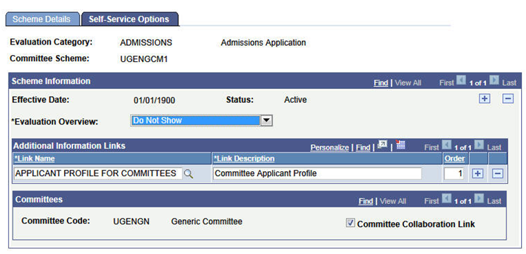 Self-Service Options page for committee scheme