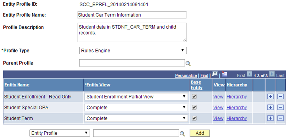 Entity Profile page for Student Car Term Information for Rules Engine User Interface Example