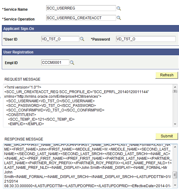 Service Request for SCC_USERREG - Response Message example