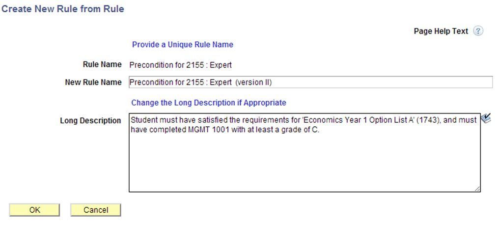 Create New Rule From Rule page