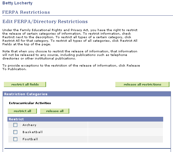 FERPA Restrictions page (1 of 4)