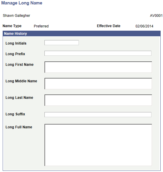 Manage Long Name page