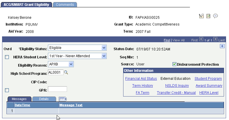 ACG (Academic Competitiveness Grant)/SMART (Science and Mathematics Access to Retain Talent grant) Grant Eligibility page