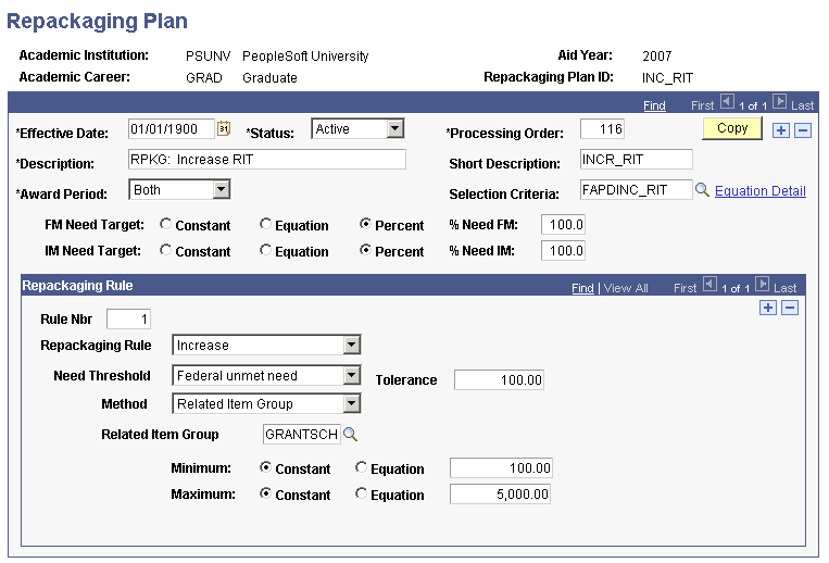 Example of an Increase repackaging rule with a Related Item Group method