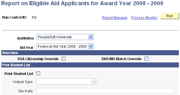 Report on Eligible Aid Applicants for Award Year 20nn - 20nn page