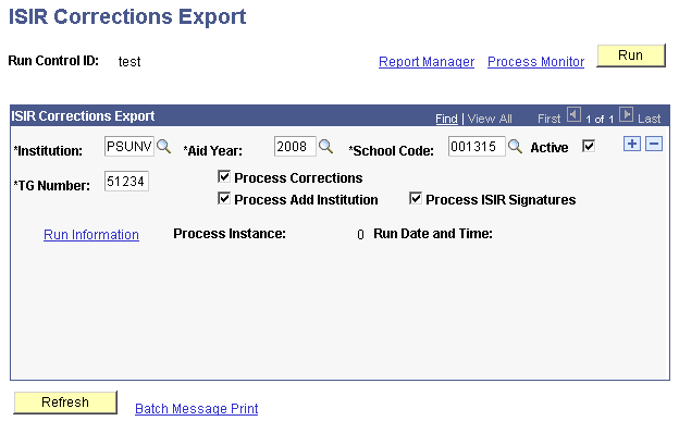 ISIR Corrections Export page