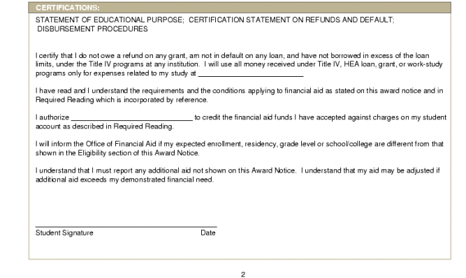 Financial Aid Notification (FAN) Letter, short version (4 of 5)