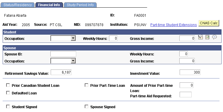 Financial Info (information) page