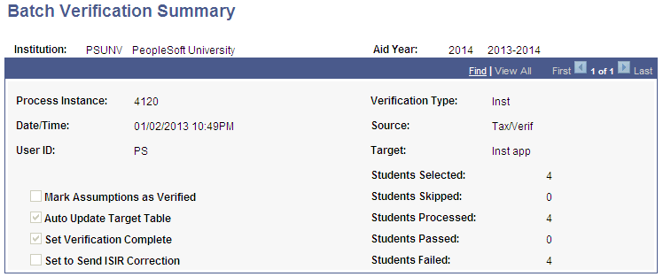 Batch Verification Summary page