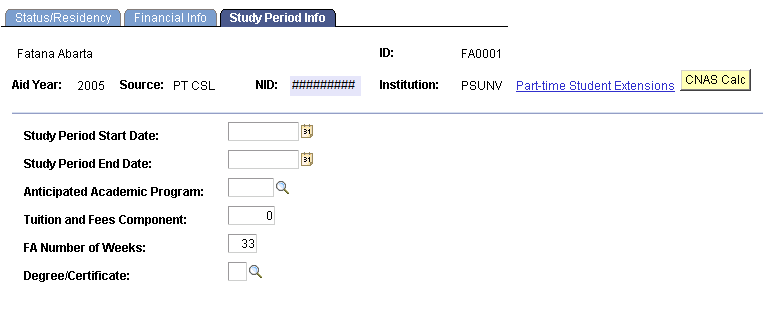 Study Period Info (information) page