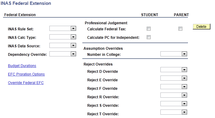 INAS (Institutional Need Analysis System) Federal Extension page