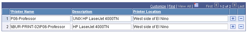 Printer Name page