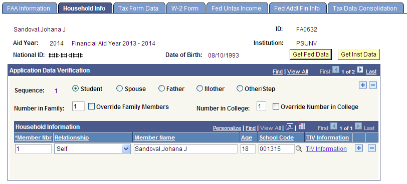 Household Info (information) page