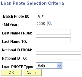 Loan Pnote Selection Criteria page