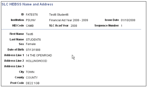 SLC (Student Loans Company) HEBSS (Higher Education Bursary and Scholarship Scheme) Name and Address page