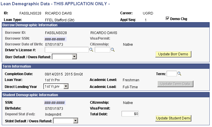 Loan Demographic Data page