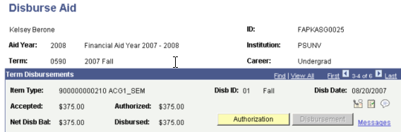 Disburse Aid page