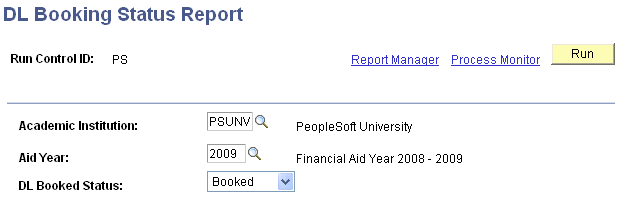 DL Booking Status Report page