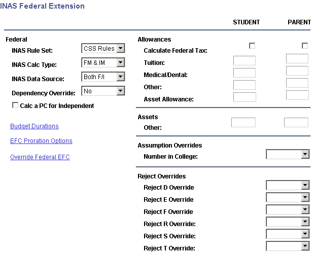 INAS (Institutional Need Analysis System) Federal Extension page