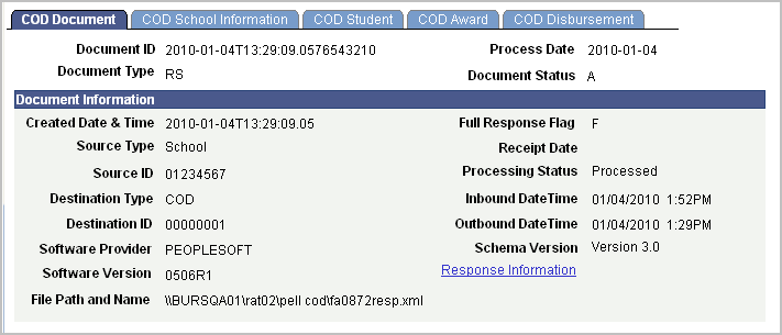 COD (Common Origination and Disbursement) Document page