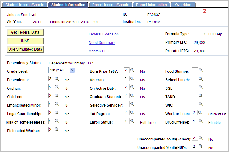 Student Information page