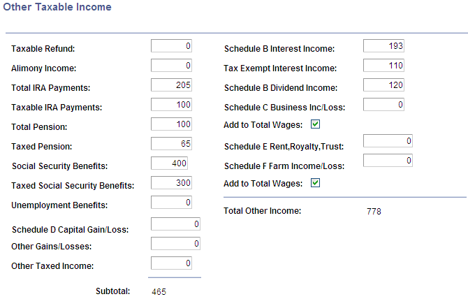 Other Taxable Income page â€” 1040 Tax Form