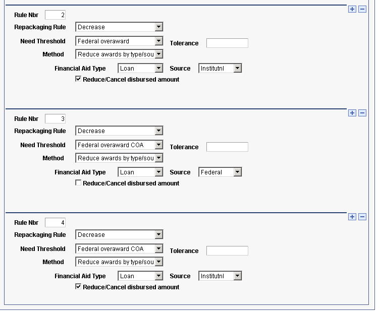 Example of the Repackaging Plan page with multiple decrease rules (2 of 2)