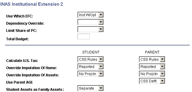 INAS (Institutional Need Analysis System) Institutional Extension 2 page