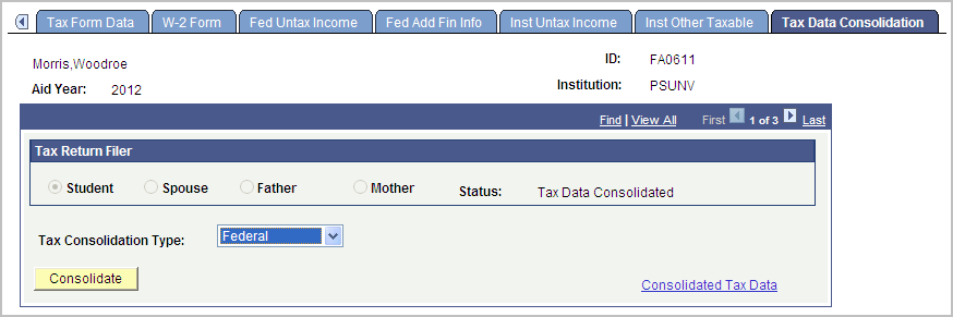 Tax Data Consolidation page
