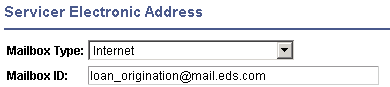 Servicer Electronic Address page