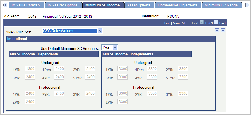 Minimum SC (student contribution) Income page