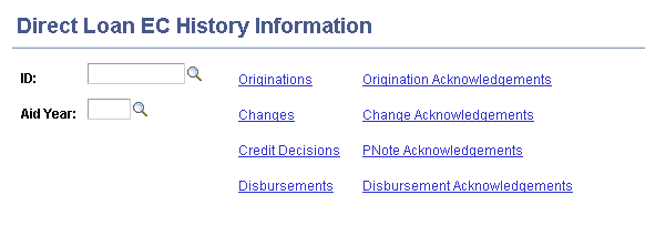 Direct Loan EC History Information page
