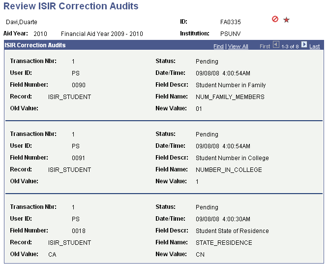 Review ISIR Correction Audits page