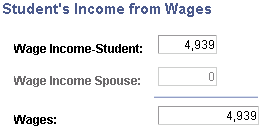 Student's Income from Wages page