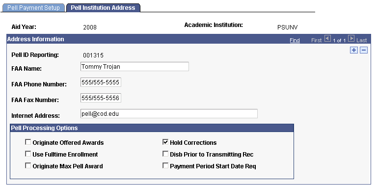 Pell Institution Address page