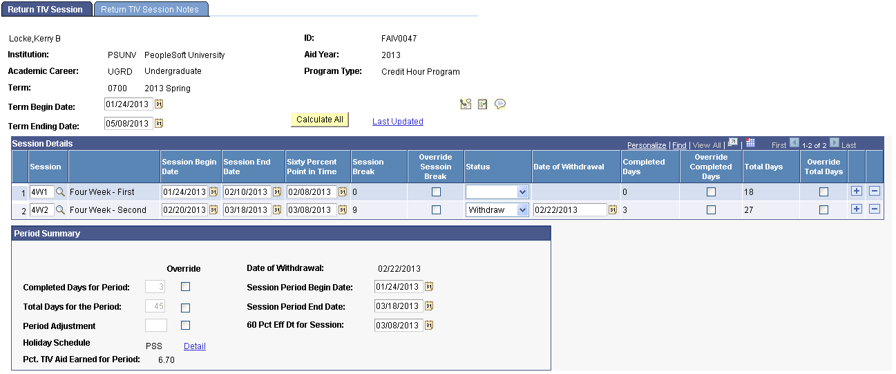 Return TIV (title four) Session page