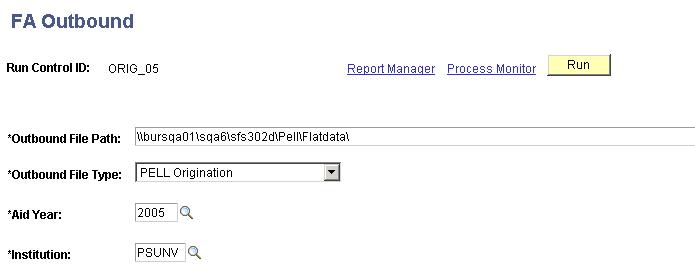 FA (financial aid) Outbound page