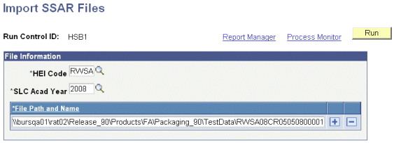 Import SSAR Files page