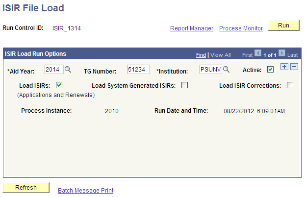 ISIR (Institutional Student Information Record) File Load page