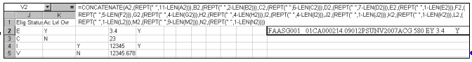 Spreadsheet with Formula in Cell V2.