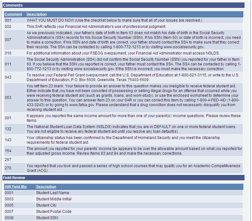 FAFSA (Free Application for Federal Student Aid) Assumptions\School Codes page (3 of 3)