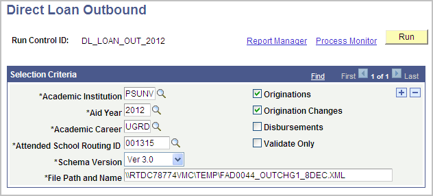 Direct Loan Outbound page