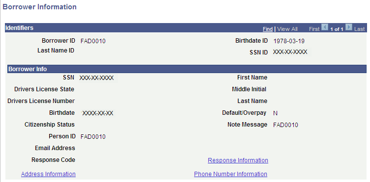 COD (Common Origination and Disbursement) Borrower Information page