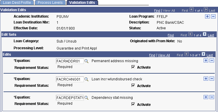 Validation Edits page