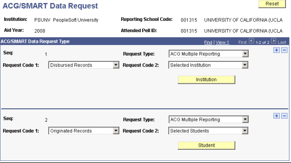 ACG (Academic Competitiveness Grant) SMART (Science and Mathematics Access to Retain Talent grant) Data Request page