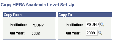 Copy HERA (Higher Education Reconciliation Act) Academic Level Set Up page