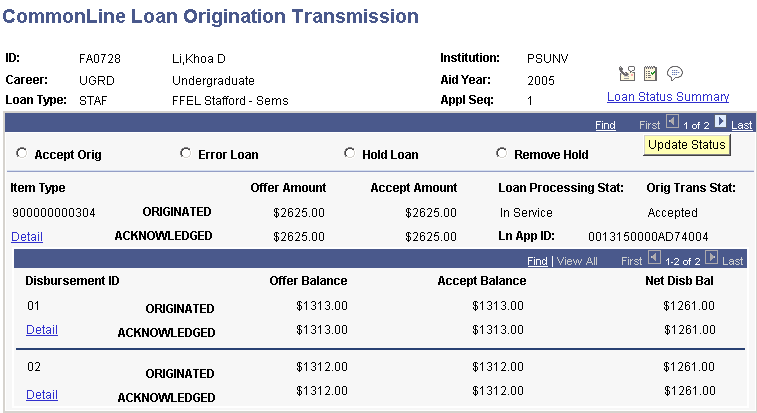 CommonLine Loan Origination Transmission page