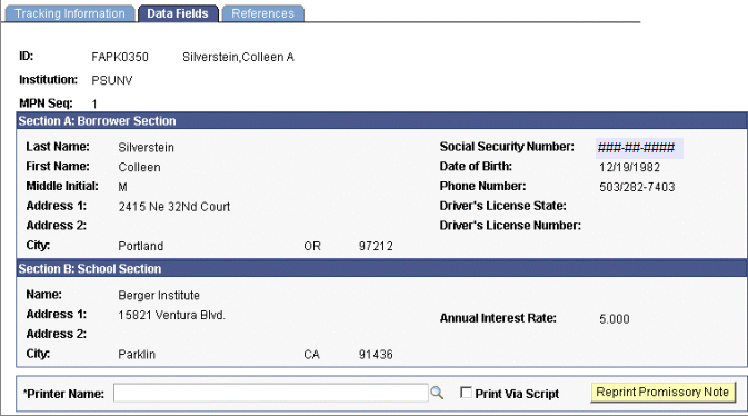 Data Fields page