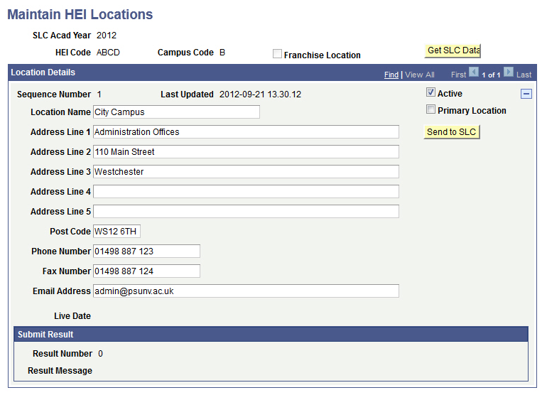 Maintain HEI Locations page