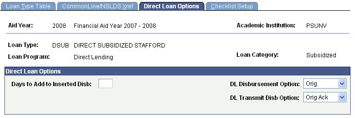 Direct Loan Options page